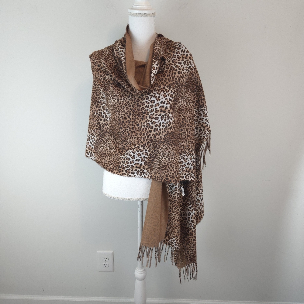 Boston Proper Women's Leopard Fringe Scarf Pashmina Wrap